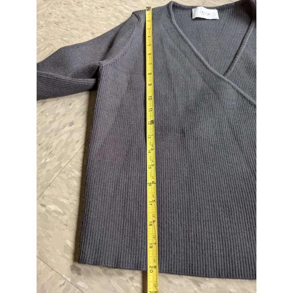 LEGOE HERITAGE Grey Ribbed Knit Breastfeeding Wrap Front Long Sleeve Sweater Top - Picture 7 of 9